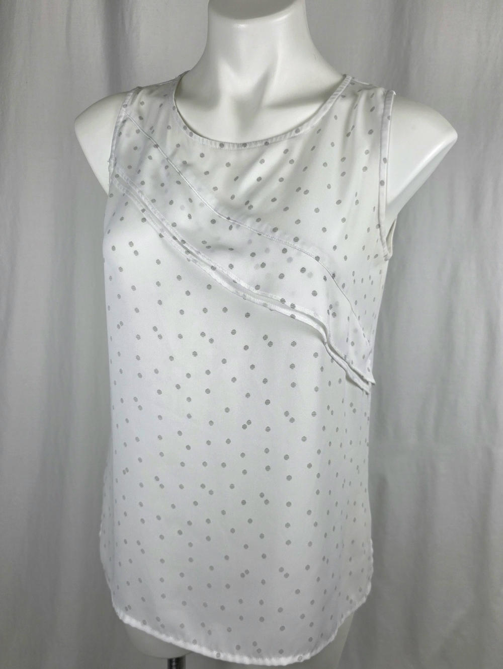 Ann Taylor White Sleeveless Top Tank Polka Dots